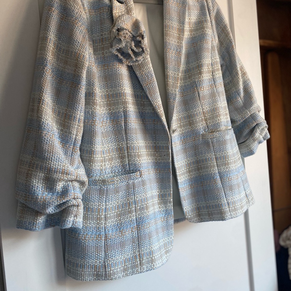 Boston Proper Blue and Gray Plaid Blazer